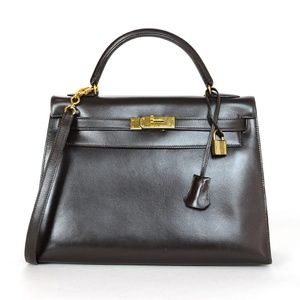 Hermes Brown Leather Sellier Rigid Kelly 32cm Bag